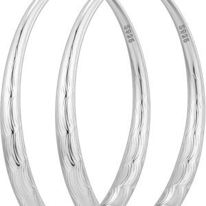 Elegant 70mm Graduated Ripple Design Sterling Silver Hoop Earrings for Women